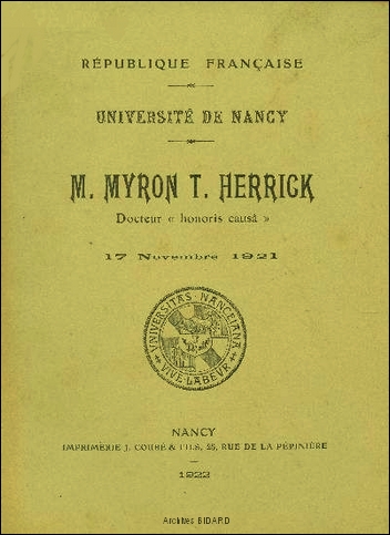 MYRON M T HERRICK 17 novembre 1921 NANCY Archives BIDARD.jpg (130272 octets)