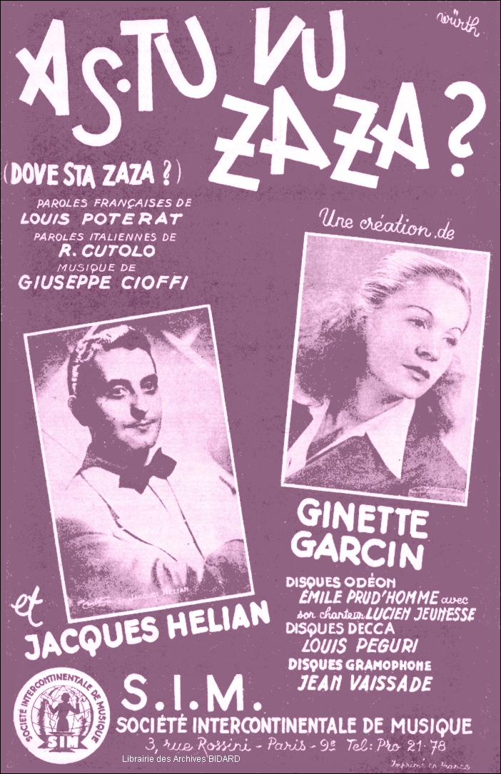 As tu vu Zaza Garcin Helian Agnes partition Archives BIDARD.jpg (606189 octets)
