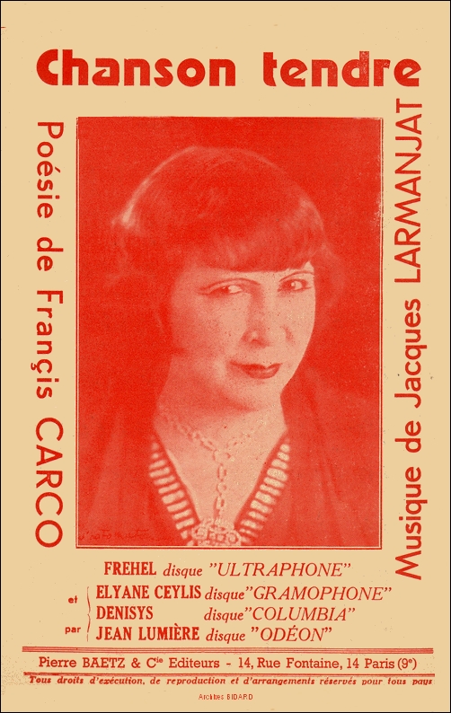 Chanson tendre Francis CARCO Jacques LARMANJAT Partitions Archives BIDARD.jpg (318782 octets)
