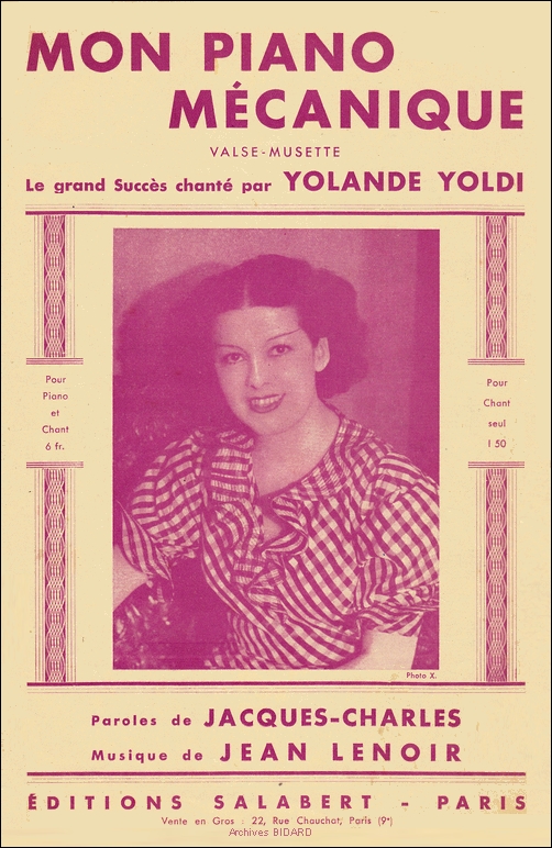 Mon piano mecanique Yolande YOLDI Partitions Archives BIDARD .jpg (354208 octets)